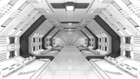 Smart modern future background sci-fi room, white gray color Illustrazione stock