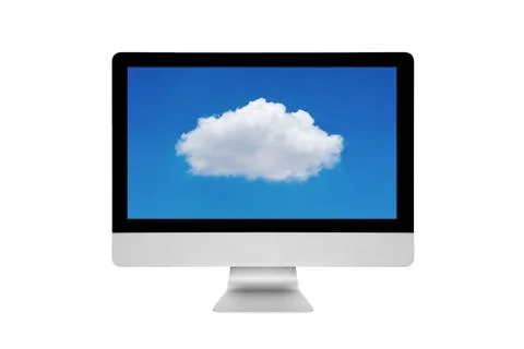 Smart modern PC showing cloud computing technology on screen Stock Photos