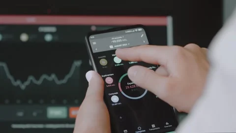 Smart money management. Using technology to track budget. A person who uses a Stock Footage 250382695