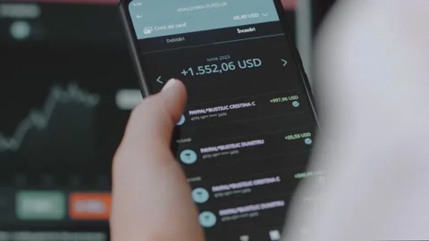 Smart money management. Using technology to track budget. A person who uses a Stock Footage 250383039