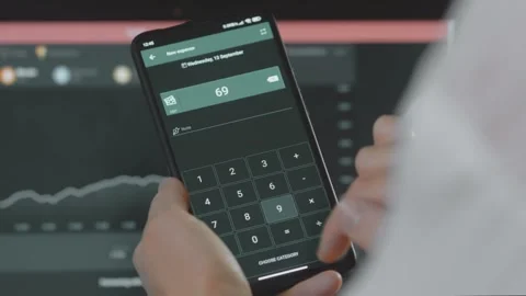 Smart money management. Using technology to track budget. A person who uses a Stock Footage 250384567