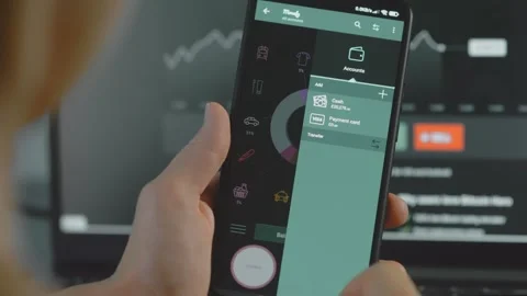 Smart money management. Using technology to track budget. A person who uses a Stock Footage 250385175