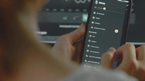 Smart money management. Using technology to track budget. A person who uses a Stock Footage 250386547