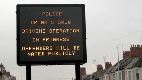 Smart motorways screen display with text police drink and drug drive operation Vídeos de archivo 99712879