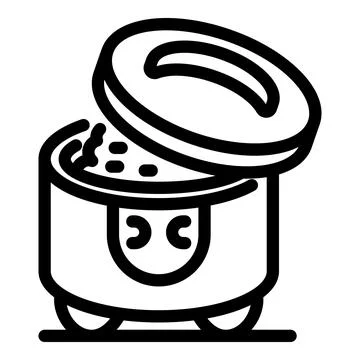 Smart multi cooker opening lid, revealing steaming rice inside Stock Illustration