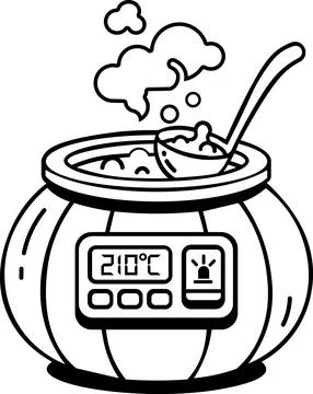 Smart Multicooker Potion Cauldron Line Icon Stock Illustration