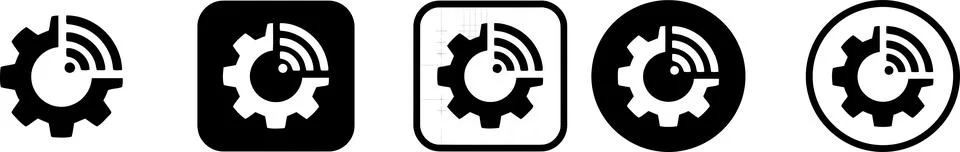 Smart Network Settings and Wi-Fi Gear Vector Icon Set Stock Illustration