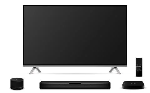 Smart oled tv with sound bar, tv set-top box and smart speaker Stock Illustration