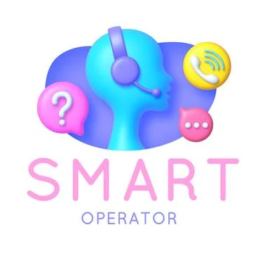 Smart operator 3d Vector illustration. Customer service and mobile support Stock Illustration