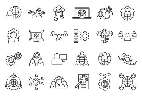 Smart outsource icons set, outline style Stock Illustration