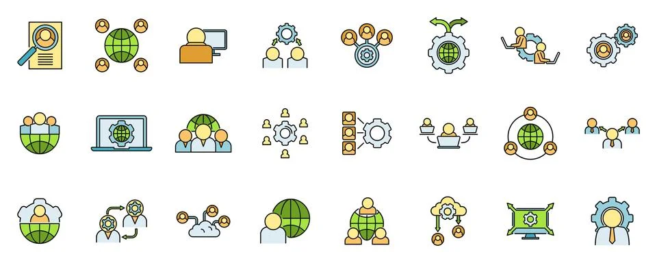 Smart outsource icons set vector color line Stock-Illustration