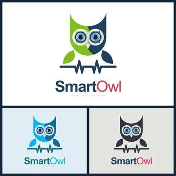 Smart owl flying bird tie spectrum education  logo design template Stock Illustration