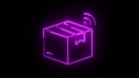 Smart Package Isolated on Black Background Neon Digital Parcel Animation 库存影片 330855397