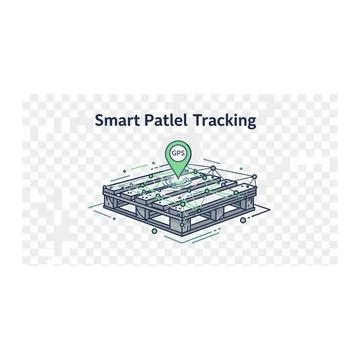 Smart parcel tracking illustration with map location pin and warehouse racks Stock Illustration