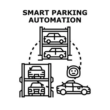 Smart parking automation system moving cars Stock Illustration
