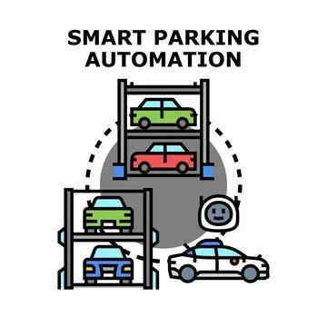 Smart parking automation system moving cars Stock Illustration