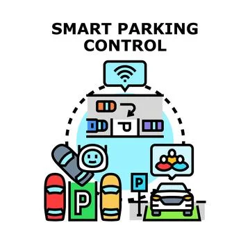 Smart parking control technology managing urban spaces Stock Illustration
