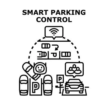 Smart parking control technology managing urban spaces Stock Illustration