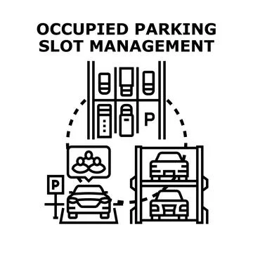 Smart parking lot management system controlling vehicle spaces Stock Illustration