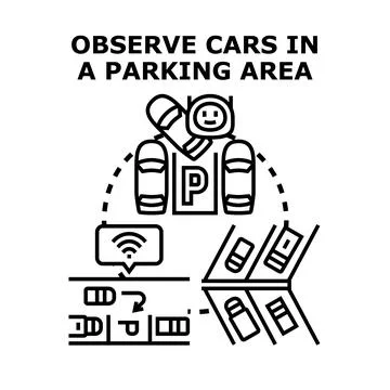 Smart parking system observing vehicles in an area Stock Illustration