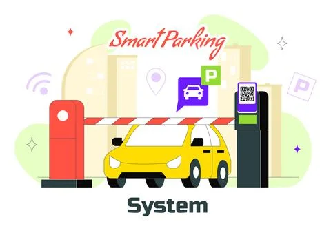Smart Parking System Technology Vector Illustration Featuring Urban Infrast.. Illustrazione stock