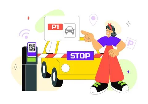 Smart Parking System Technology Vector Illustration Featuring Urban Infrast.. イラスト素材