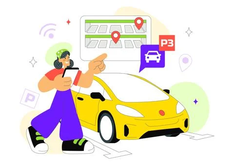 Smart Parking System Technology Vector Illustration Featuring Urban Infrast.. イラスト素材