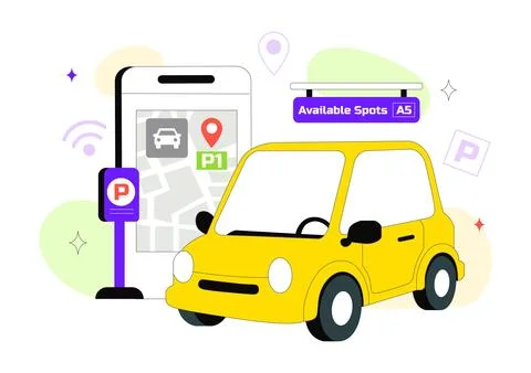 Smart Parking System Technology Vector Illustration Featuring Urban Infrast.. イラスト素材