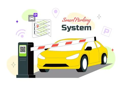 Smart Parking System Technology Vector Illustration Featuring Urban Infrast.. Stock Illustration