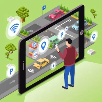 Smart parking vector illustration of wireless smartphone app technology Stock Illustration