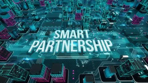 Smart Partnership with digital technology concept Illustrazione stock