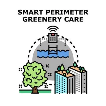 Smart perimeter greenery care vector color concept Stock Illustration