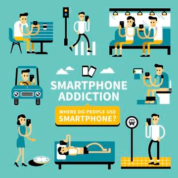 Smart phone addiction Stock Illustration