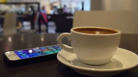 Smart phone and coffee Stock Footage 48723077