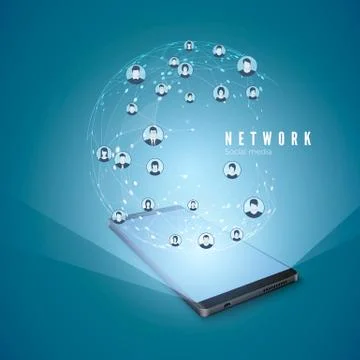 Smart Phone and Global Network Connections Hologram Design Concept. Modern so Stock Illustration
