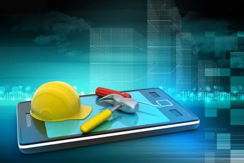 Smart phone and under construction sign Stock Illustration