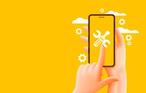 Smart phone app service, tools action online, accept update. Vector Stock Illustration