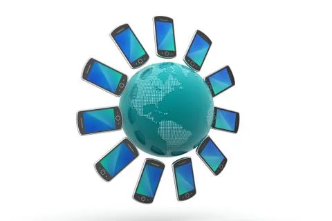 Smart phone around the globe Free Stock Illustration