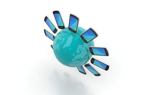 Smart phone around the globe Free Stock Illustration