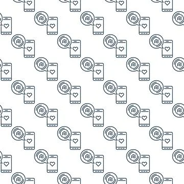 Smart Phone with Artificial Intelligence vector AI Seamless Pattern in thin.. Stockillustratie