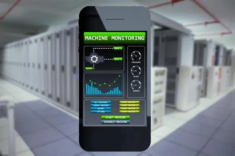 Smart phone with blank screen against data center Stockillustratie