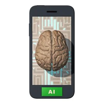 Smart phone with brain Stock Illustration