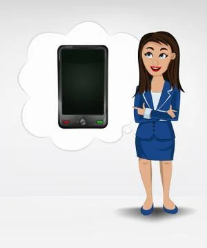 Smart phone in bubble idea concept of woman in suit vector illustration 스톡 일러스트