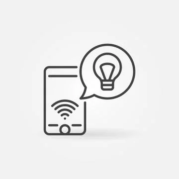Smart Phone with bulb in speech bubble vector outline icon Stock Illustration
