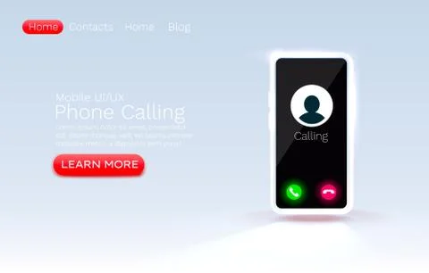 Smart phone calling ui, display screen user talk. web site. Vector Stock Illustration