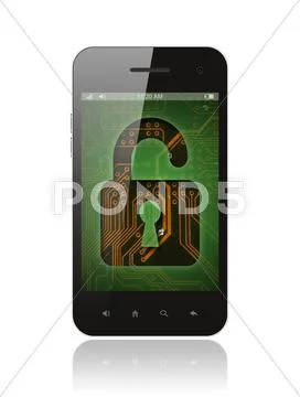 Smart phone with circuit background and lock . Stock Illustration