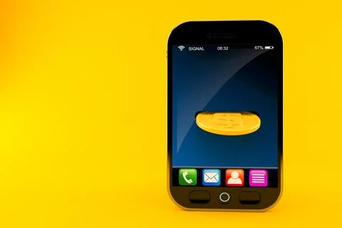 Smart phone with coin Stock Illustration
