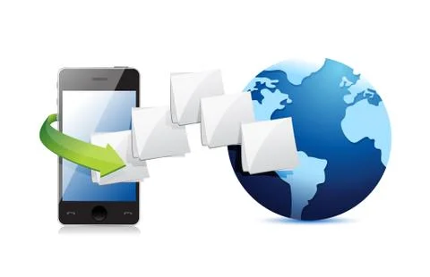 Smart phone connected to the web. folder and globe illustration design over w Stock-Illustration