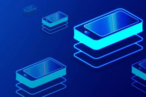 Smart phone. Digital gadget. Touchscreen mobile phone glows. isometric design Stock Illustration
