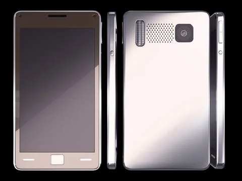 Smart phone: front, side and rear views on black Stock Illustration